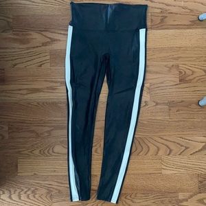 Spanx Faux Leather Leggings with White Stripe